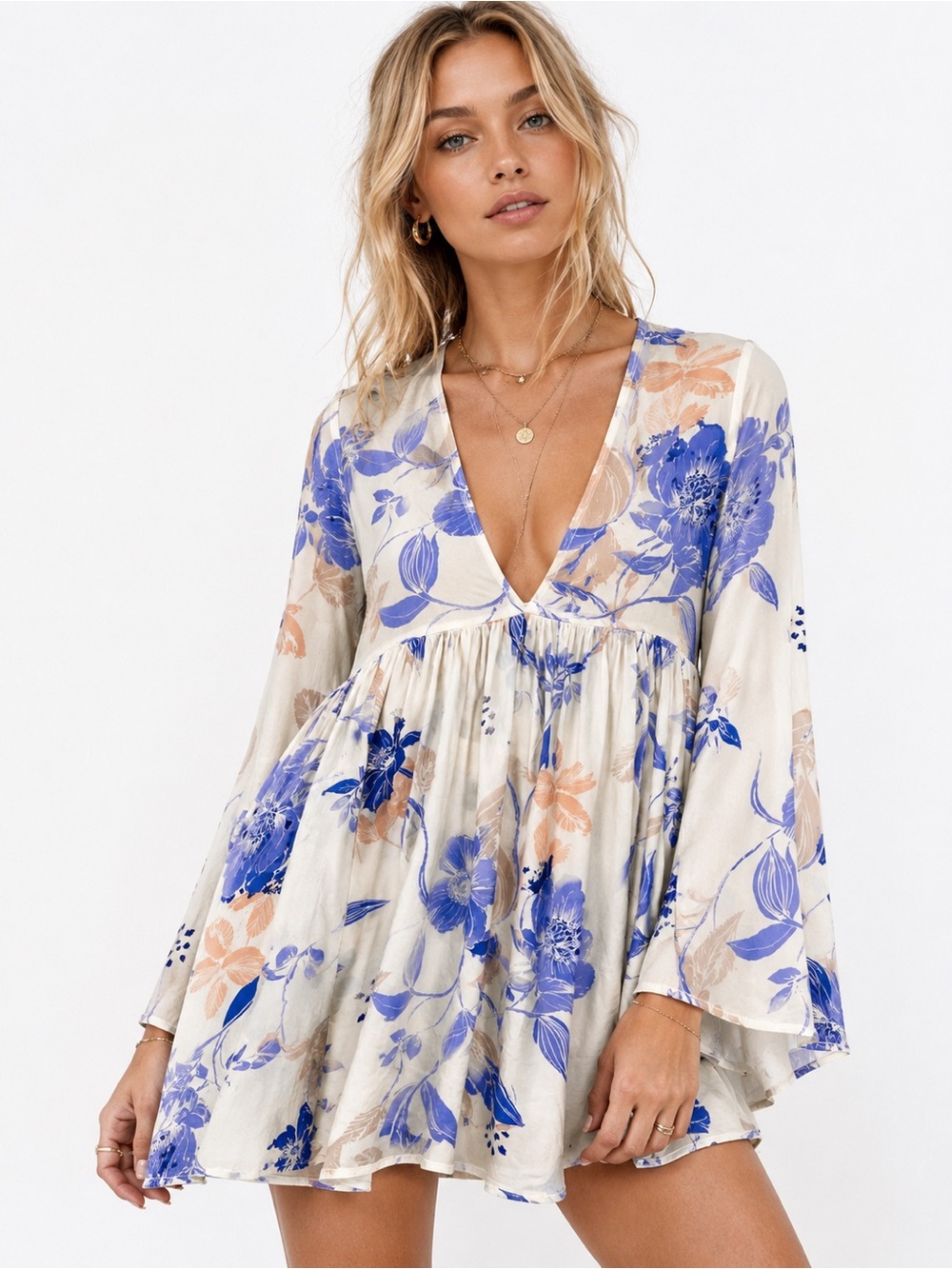 🌺 Free People Floral Boho Babydoll Tunic Dress